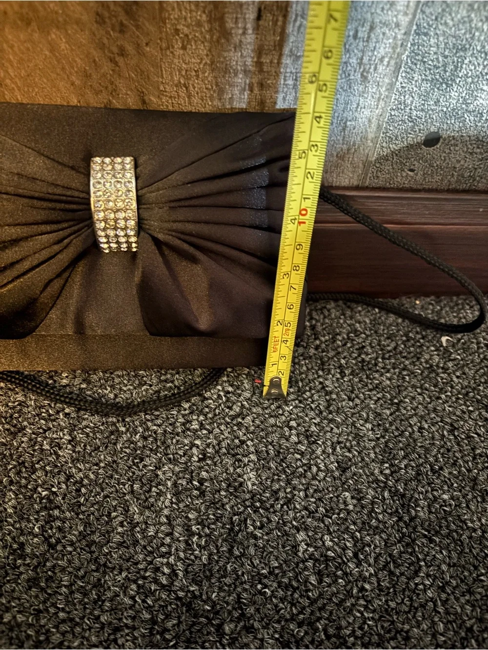 Black Satin Evening Clutch with Rhinestone Buckle